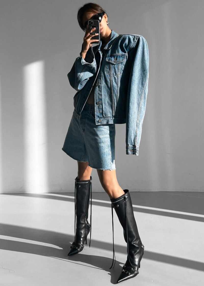 Padded Denim Jacket - Light Wash