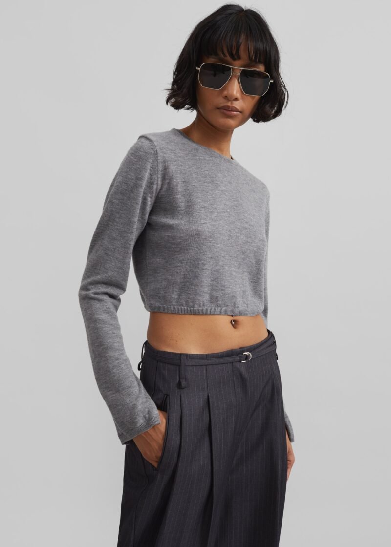 Zip Cropped Sweater - Grey - Image 5