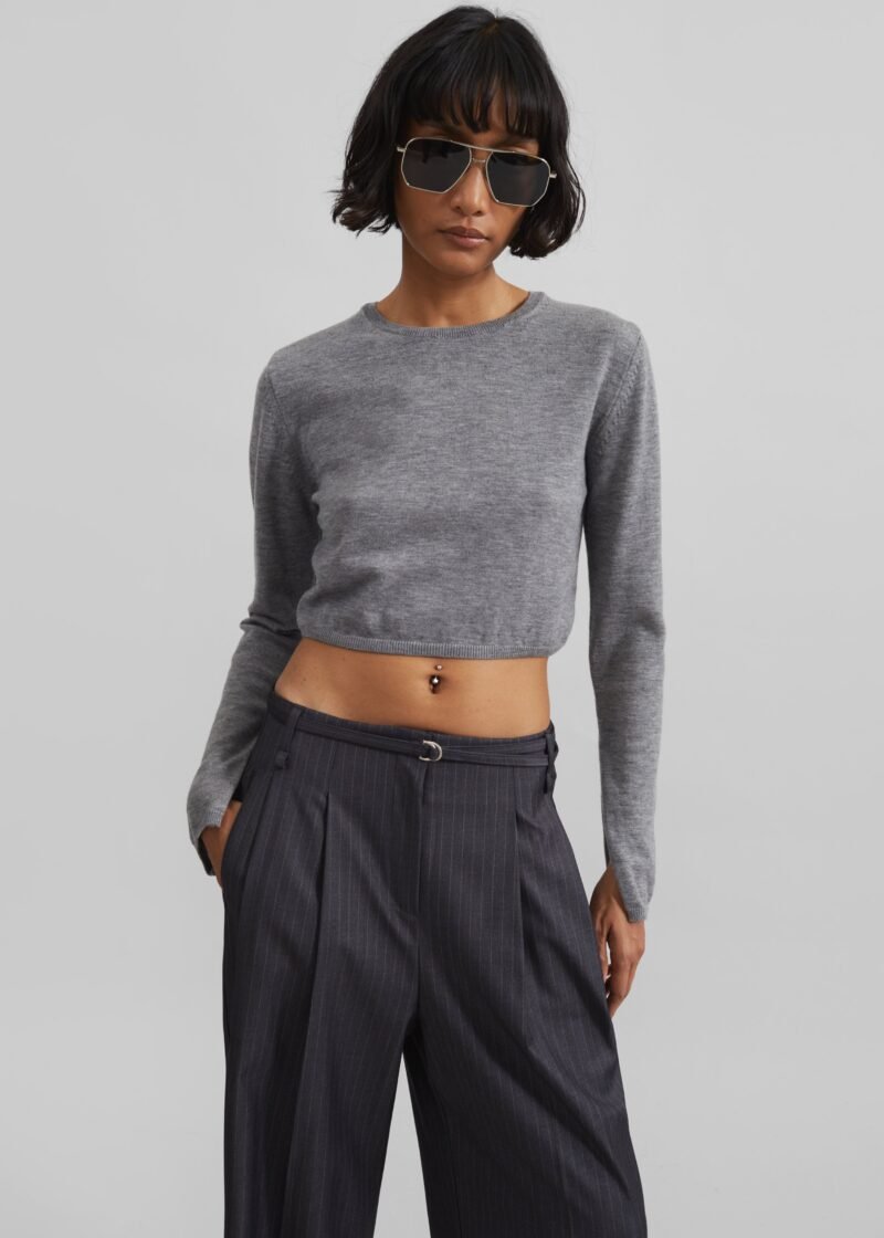 Zip Cropped Sweater - Grey