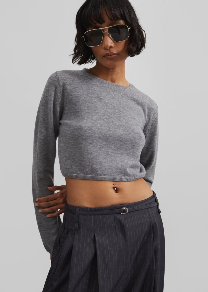 Zip Cropped Sweater - Grey - Image 3