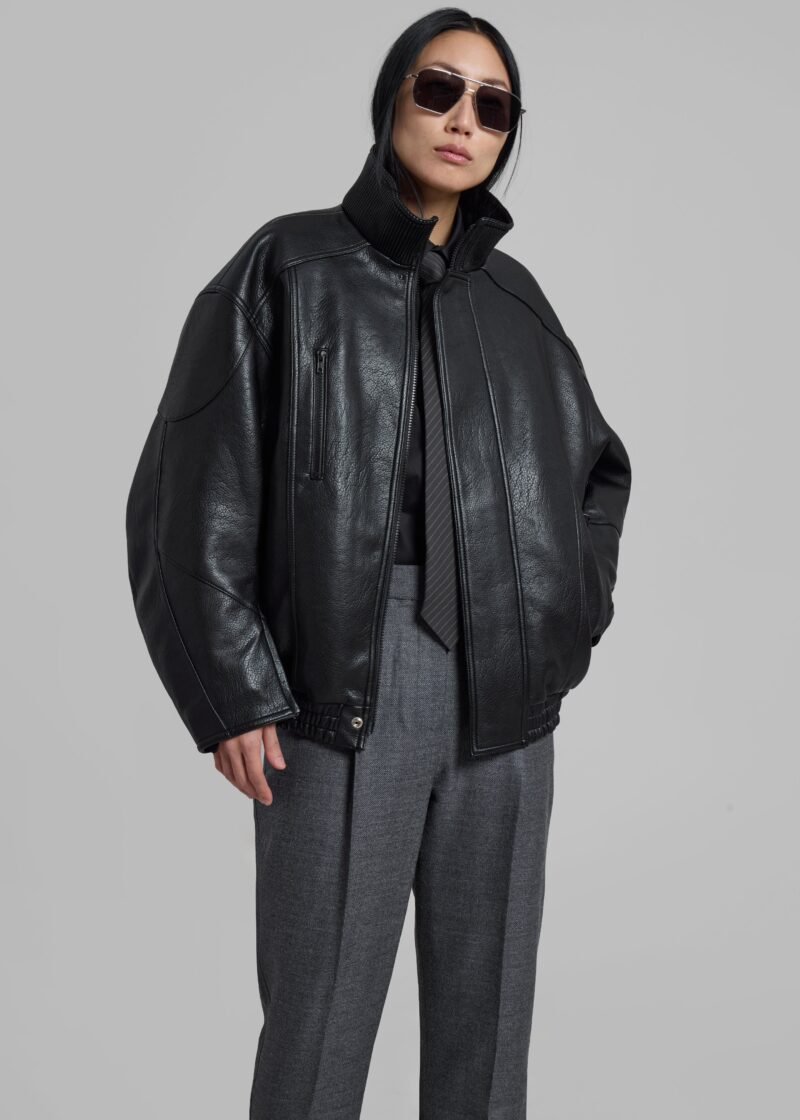 Quilted Bomber Jacket - Black - Image 4