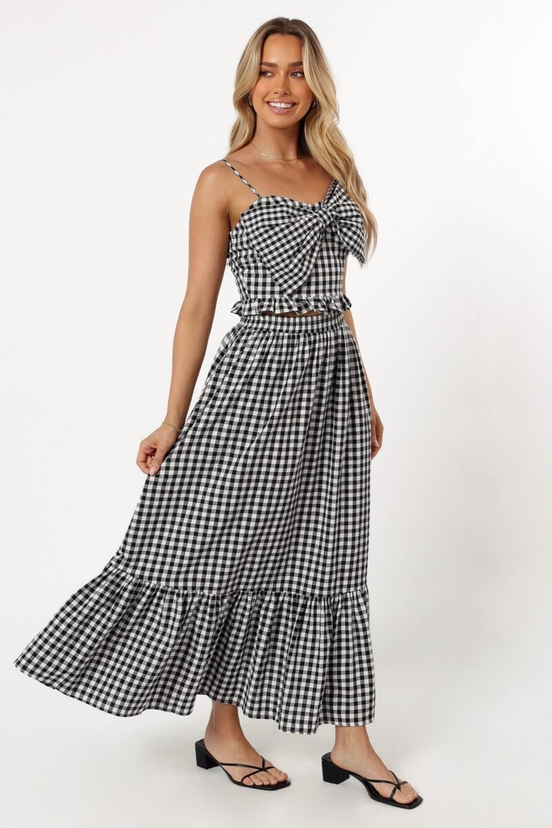 Tiered Midi Skirt - Black Gingham - Image 6
