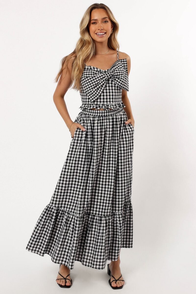 Tiered Midi Skirt - Black Gingham - Image 3