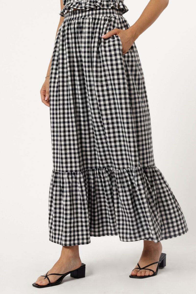 Tiered Midi Skirt - Black Gingham - Image 7