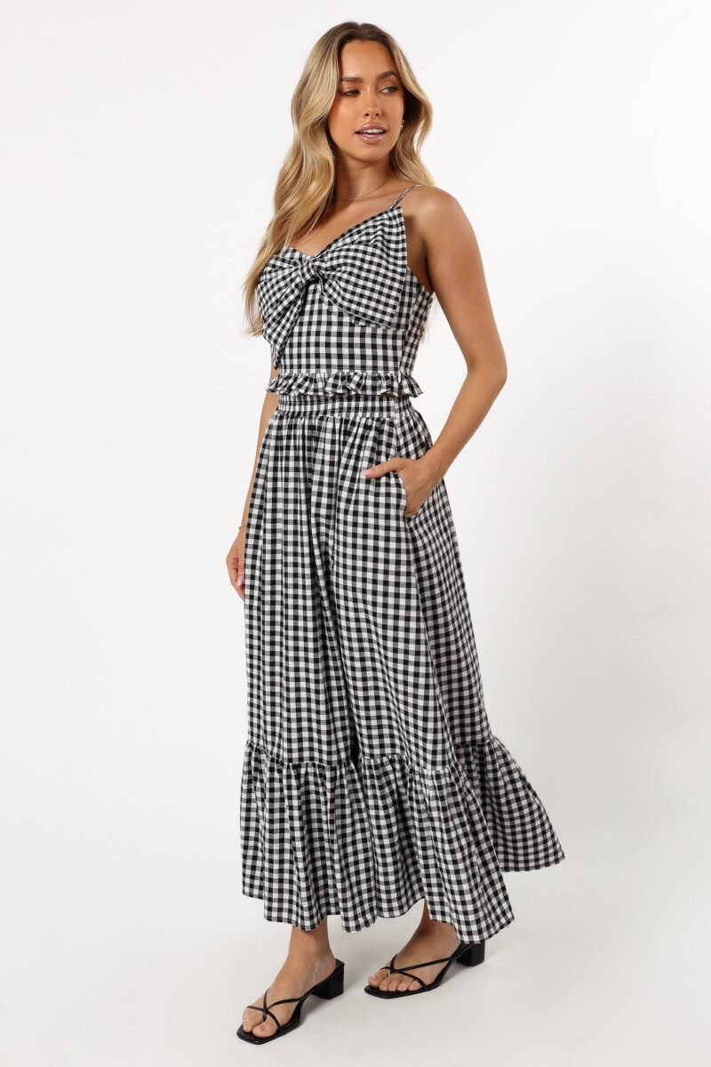 Tiered Midi Skirt - Black Gingham - Image 4