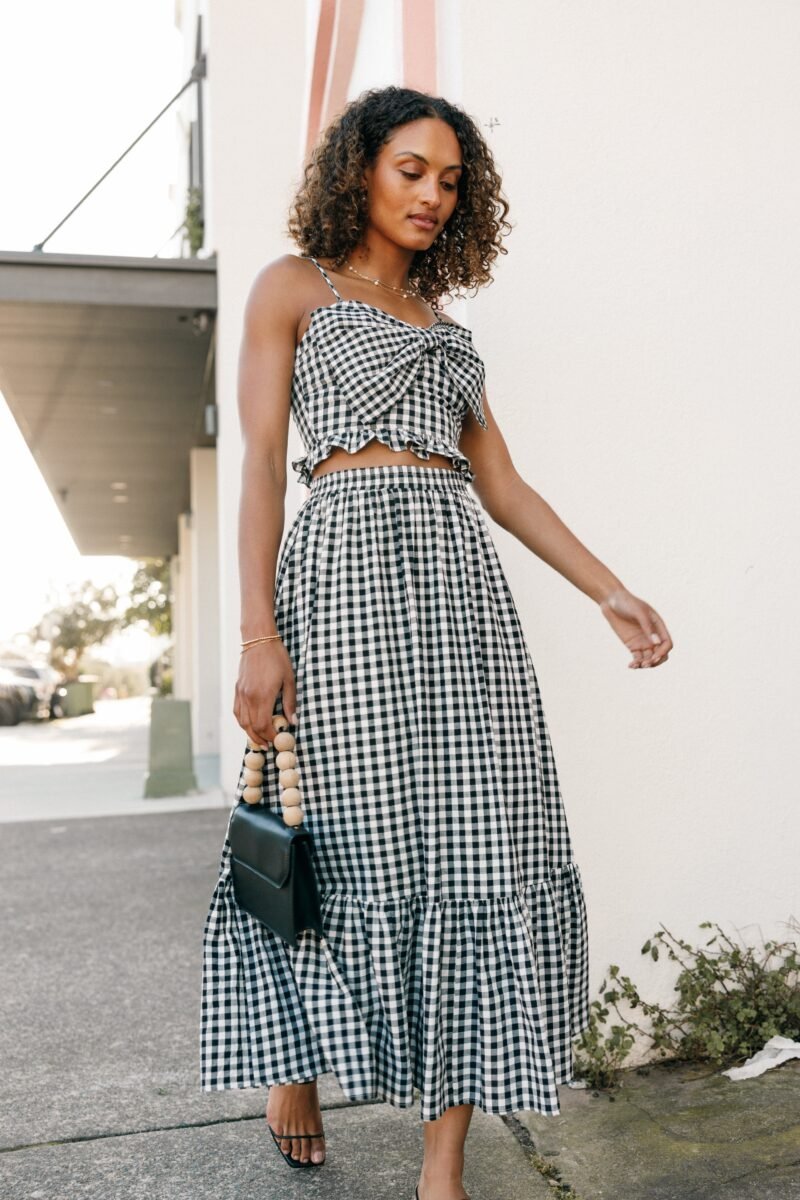 Tiered Midi Skirt - Black Gingham - Image 2