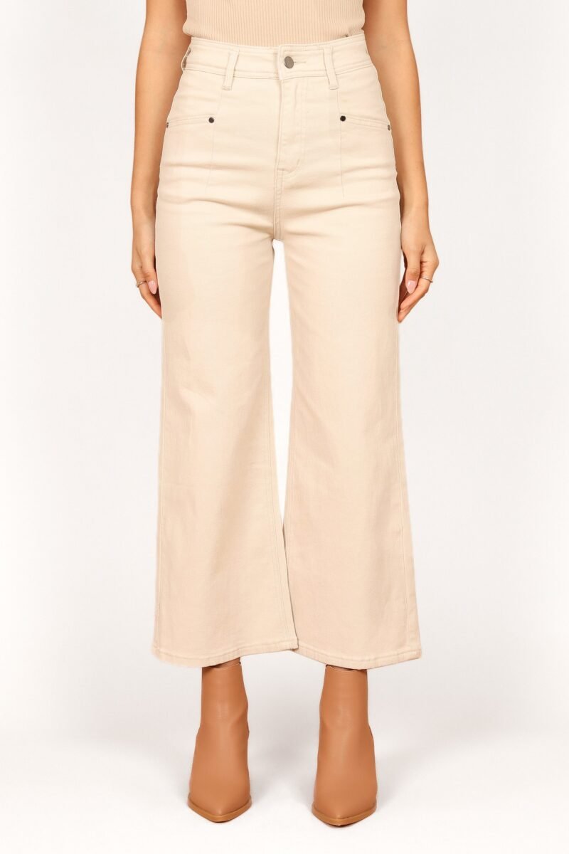 High Waisted Straight Leg Pants - Beige - Image 7