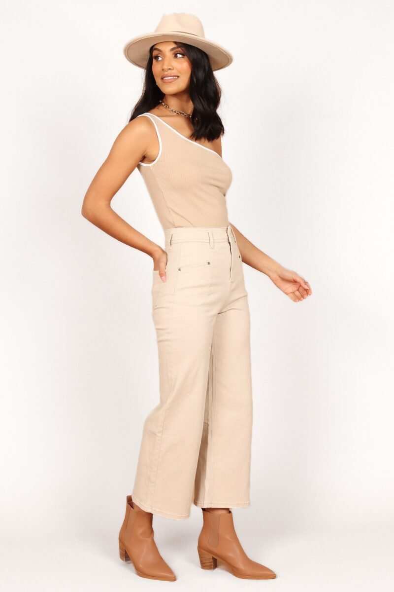 High Waisted Straight Leg Pants - Beige - Image 4