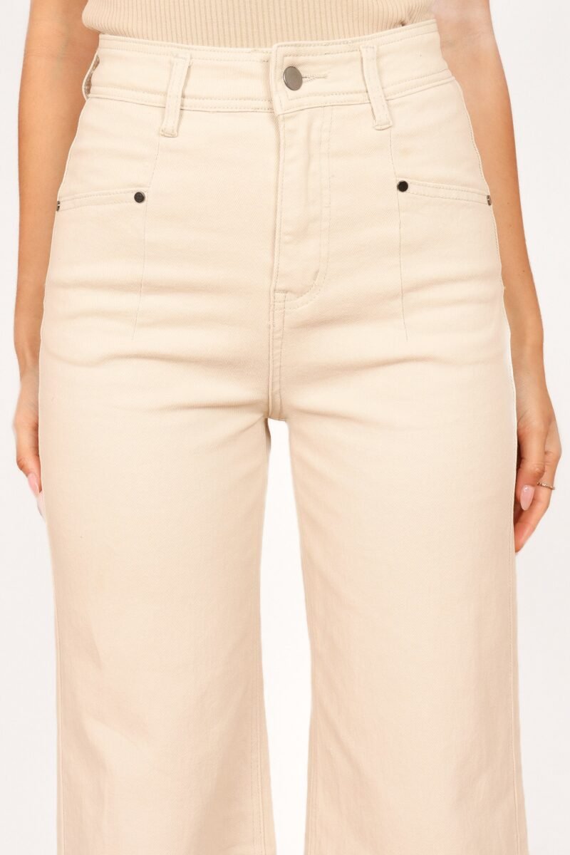 High Waisted Straight Leg Pants - Beige - Image 6