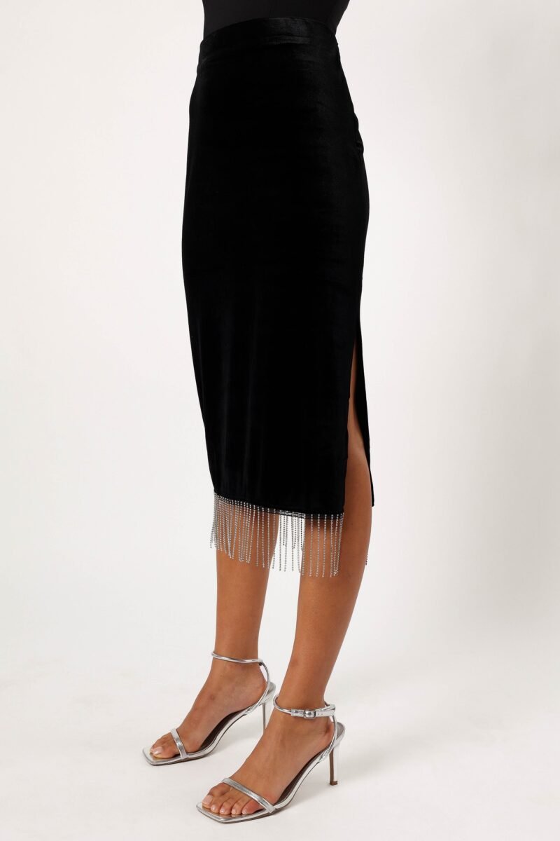 Velvet Fringe Skirt - Black - Image 6