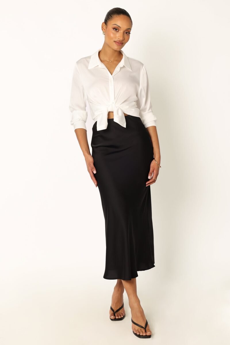 Satin Midi Skirt - Black - Image 3