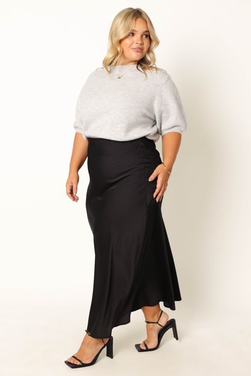 Satin Midi Skirt - Black - Image 4