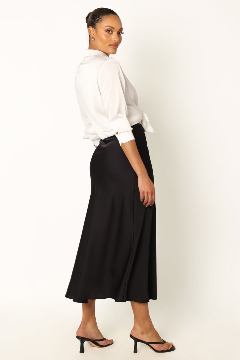 Satin Midi Skirt - Black - Image 5