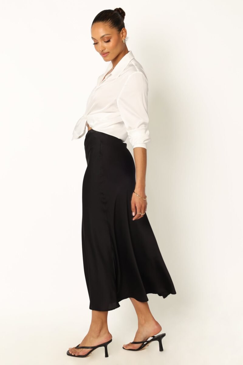 Satin Midi Skirt - Black - Image 6