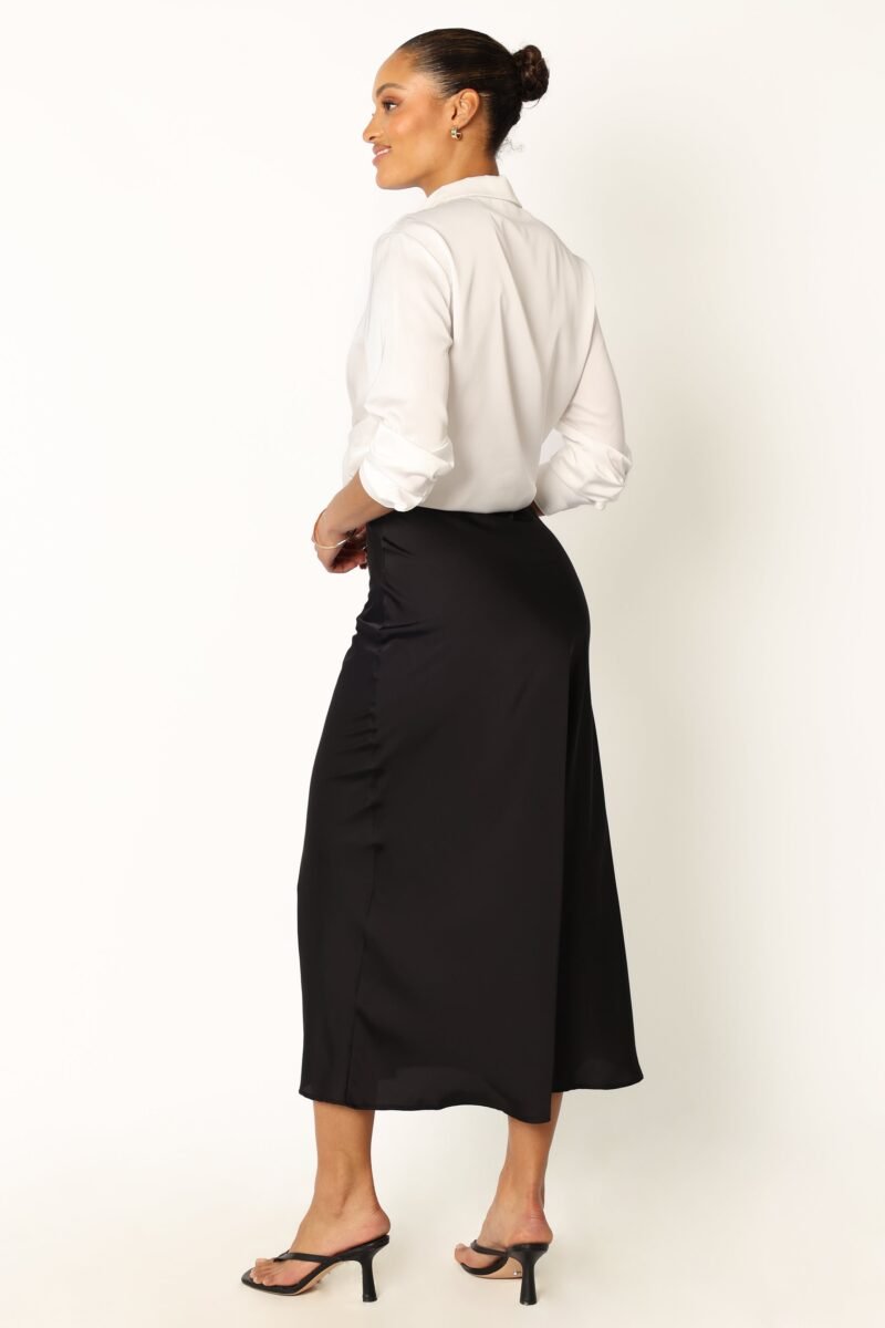 Satin Midi Skirt - Black - Image 7