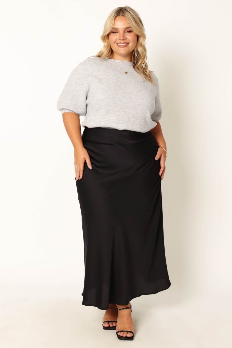 Satin Midi Skirt - Black - Image 9