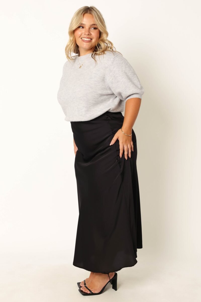 Satin Midi Skirt - Black - Image 11