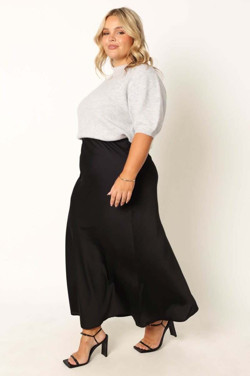 Satin Midi Skirt - Black - Image 14