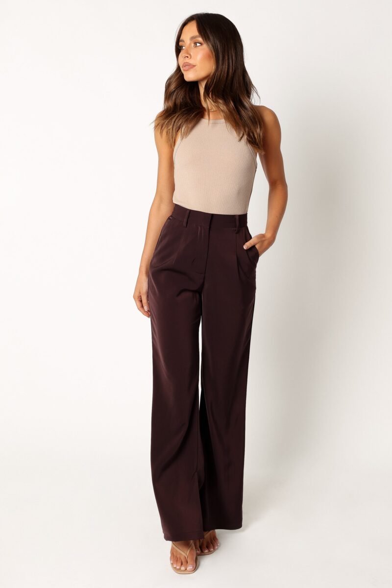 Silky Wide Leg Trousers - Merlot - Image 3