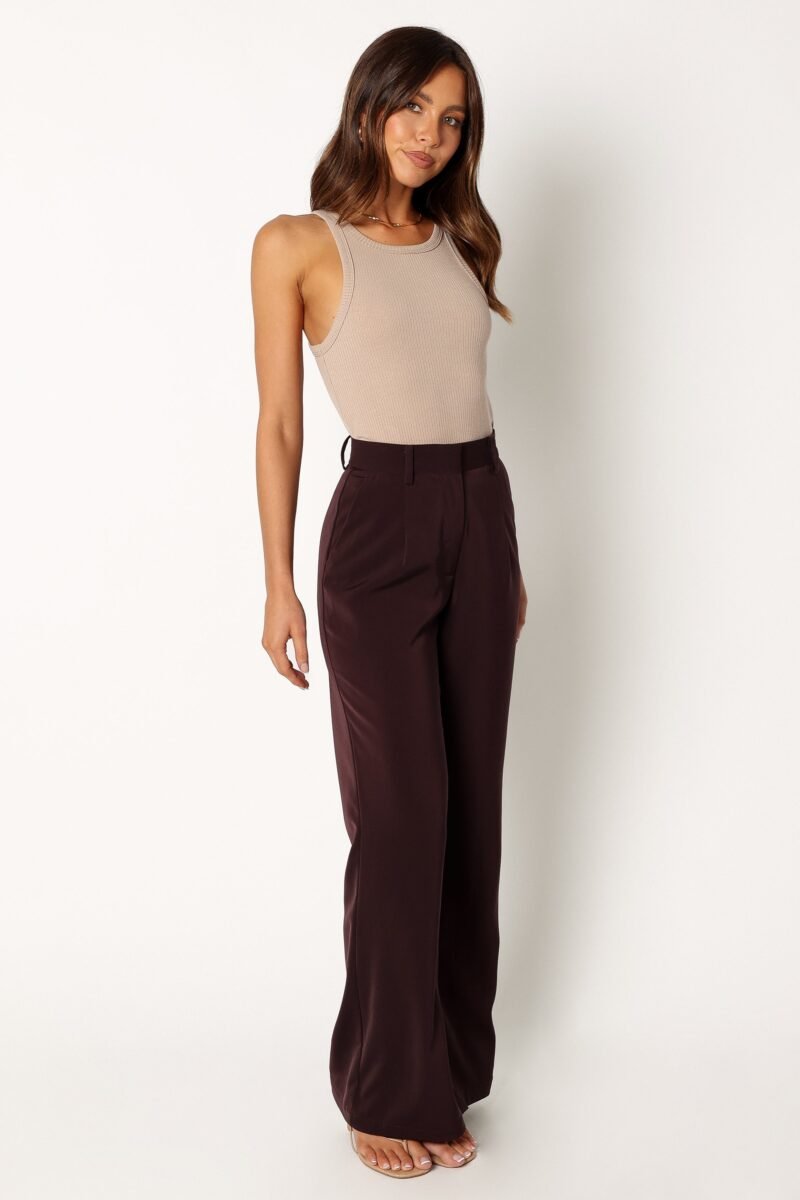 Silky Wide Leg Trousers - Merlot - Image 8