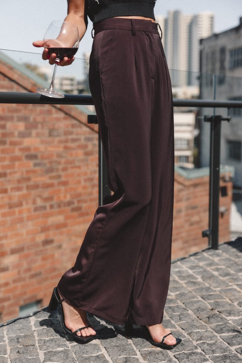 Silky Wide Leg Trousers - Merlot - Image 2
