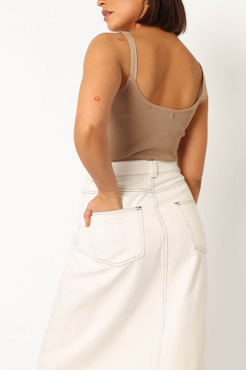 Denim Midi Skirt - White - Image 2