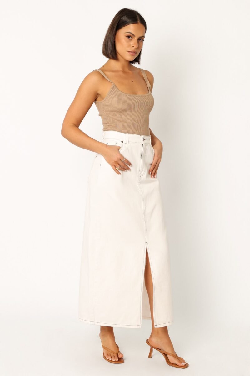 Denim Midi Skirt - White - Image 3