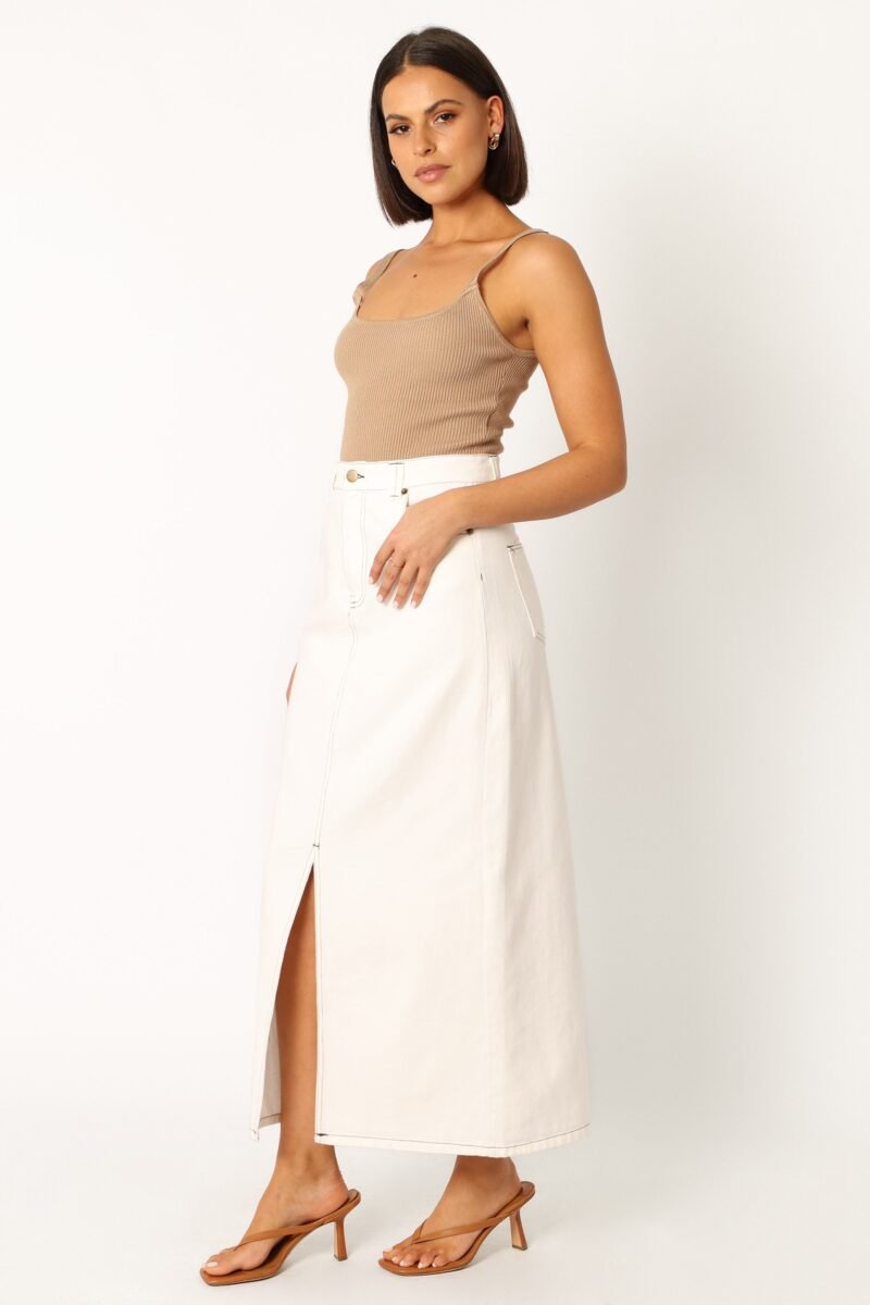 Denim Midi Skirt - White - Image 5