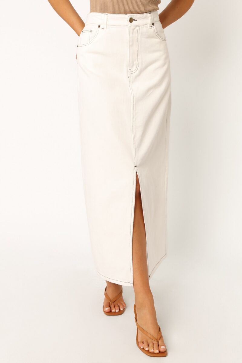 Denim Midi Skirt - White - Image 7