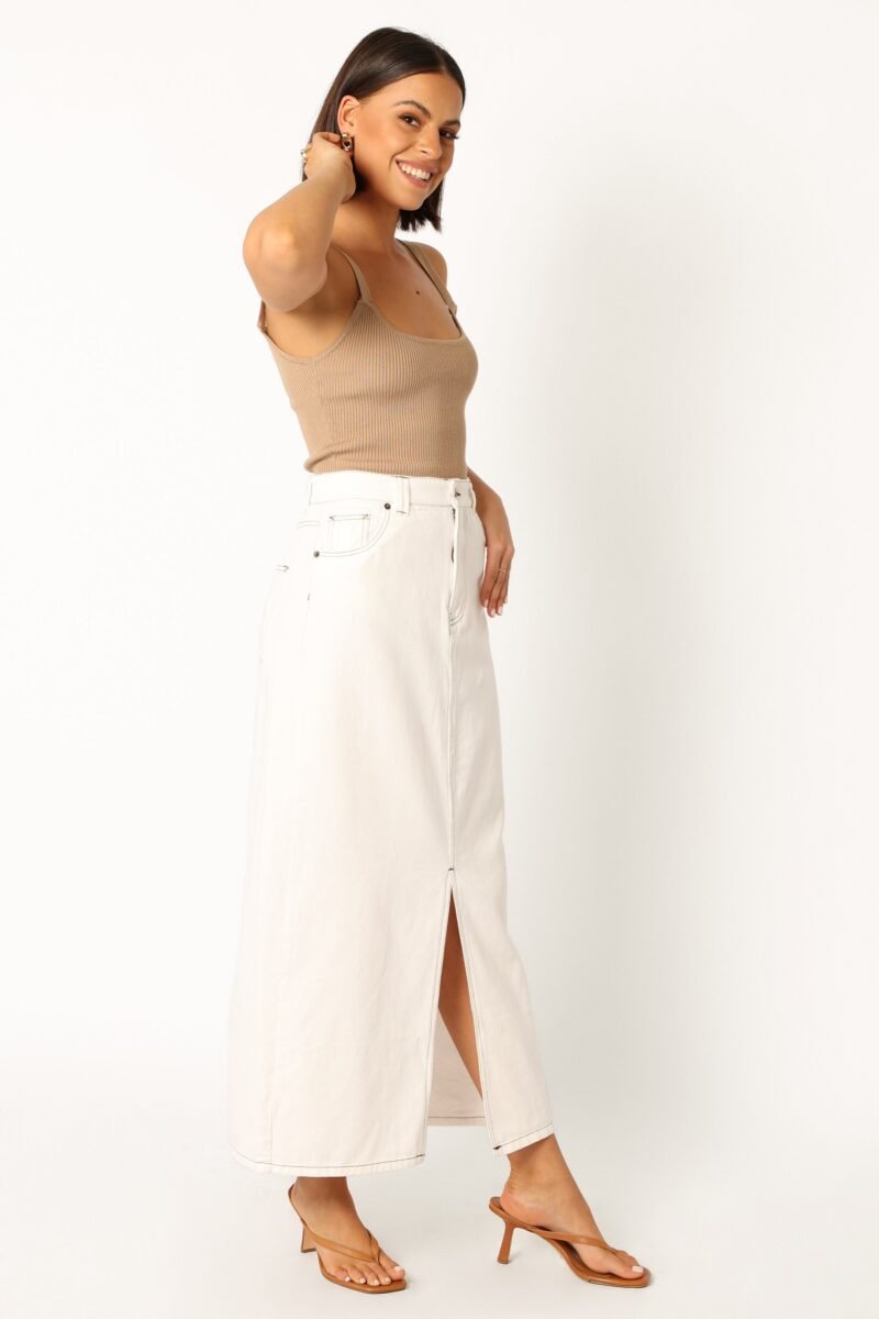 Denim Midi Skirt - White - Image 9