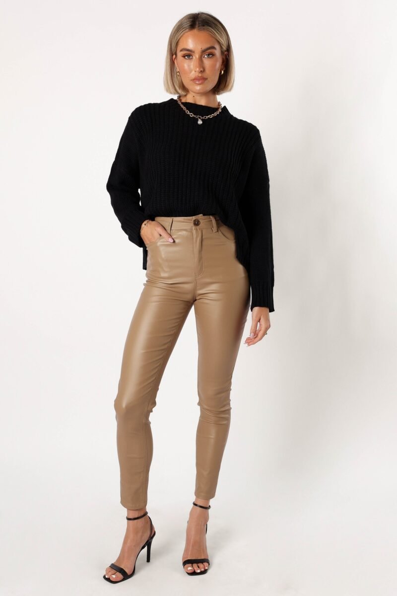 Vegan Leather Pants - Tan - Image 2