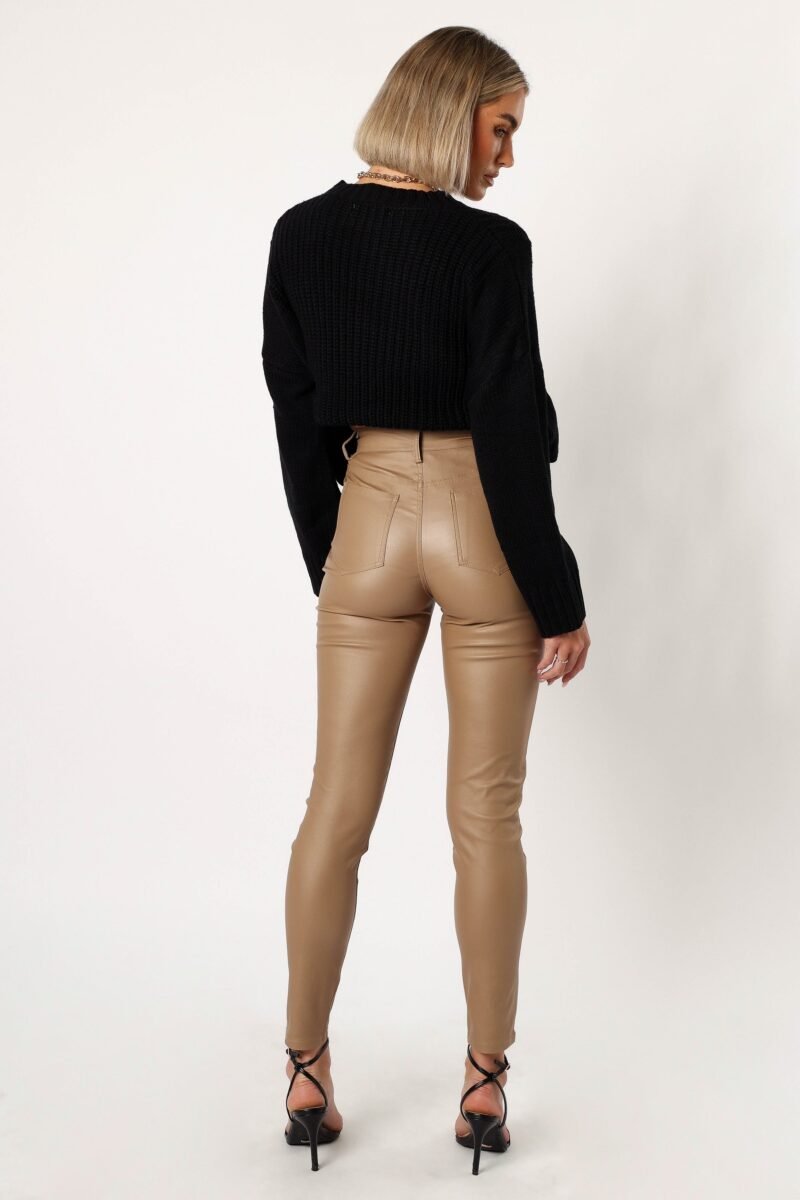 Vegan Leather Pants - Tan - Image 4