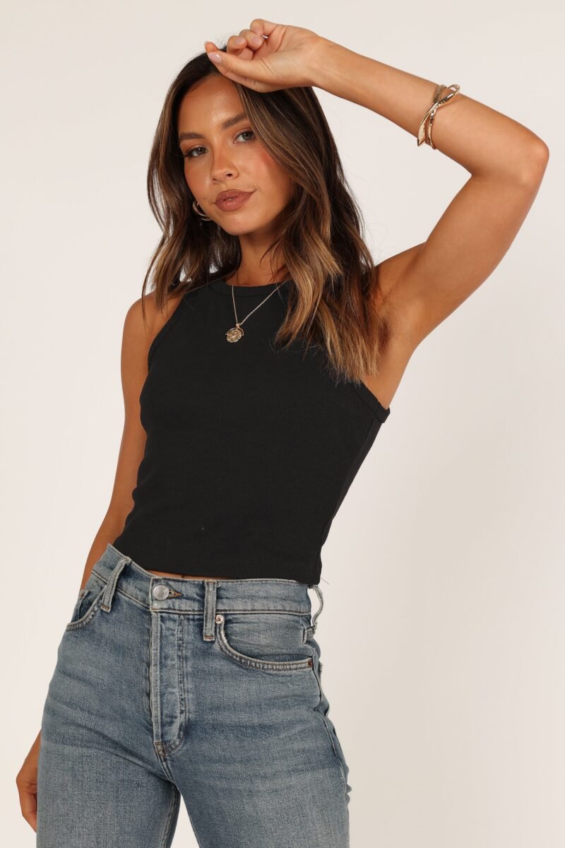 Ari Ribbed Tank Top - Black - Image 4