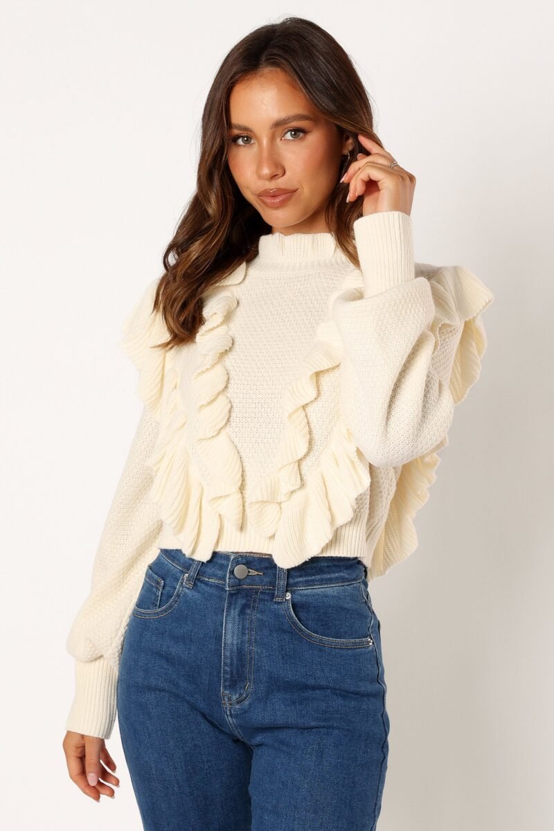 Knit Long Sleeve Top - Cream - Image 4