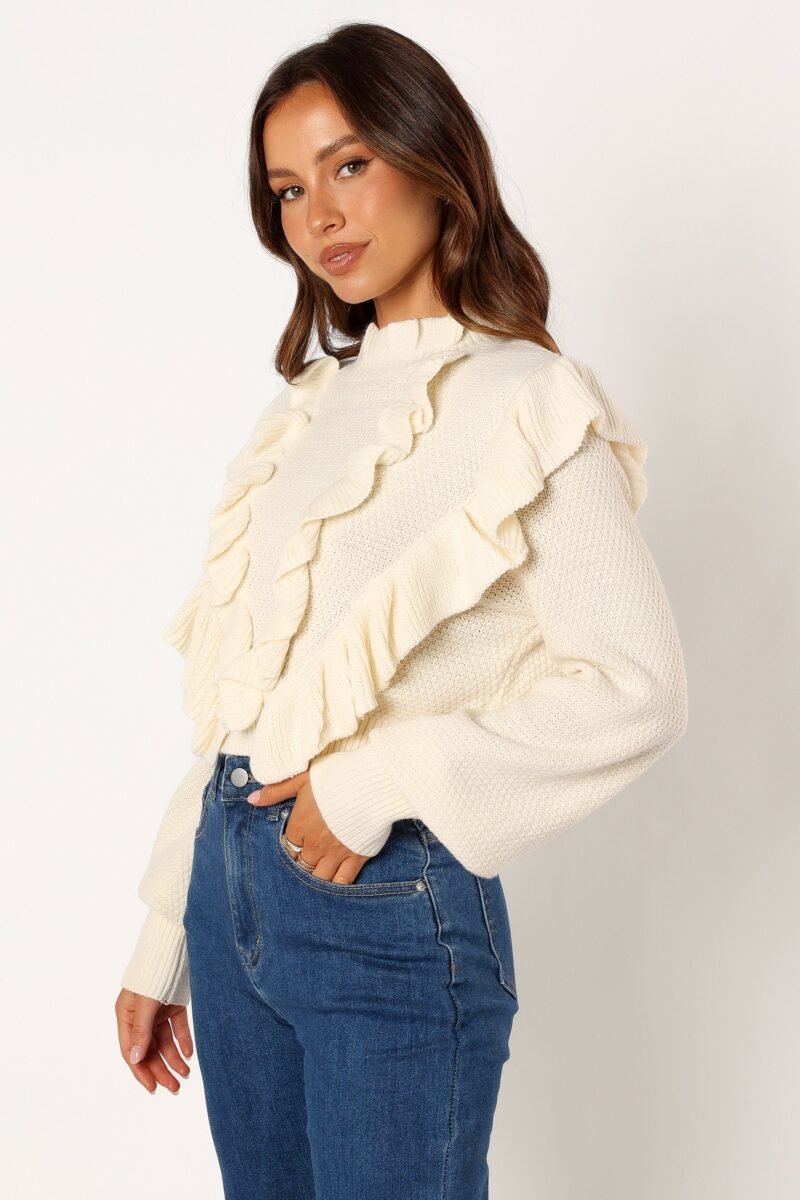 Knit Long Sleeve Top - Cream - Image 5