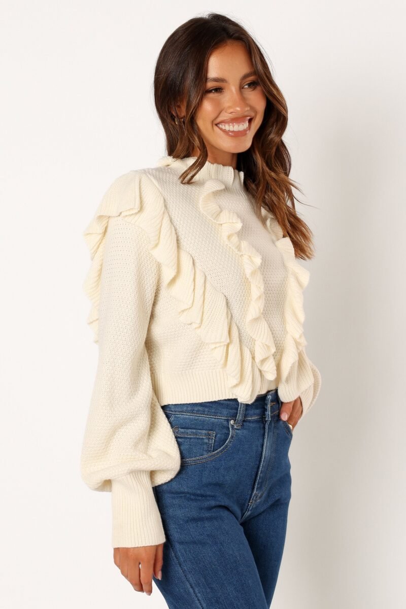 Knit Long Sleeve Top - Cream - Image 7