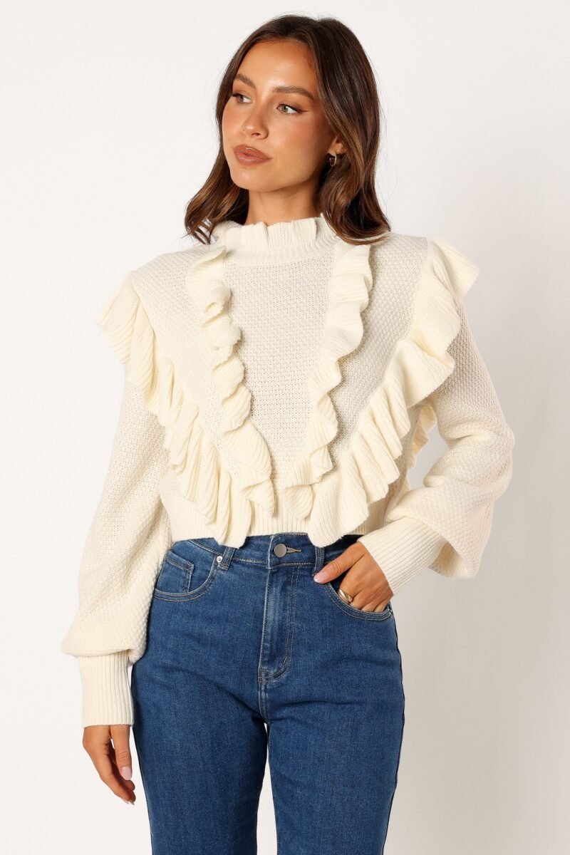 Knit Long Sleeve Top - Cream - Image 8