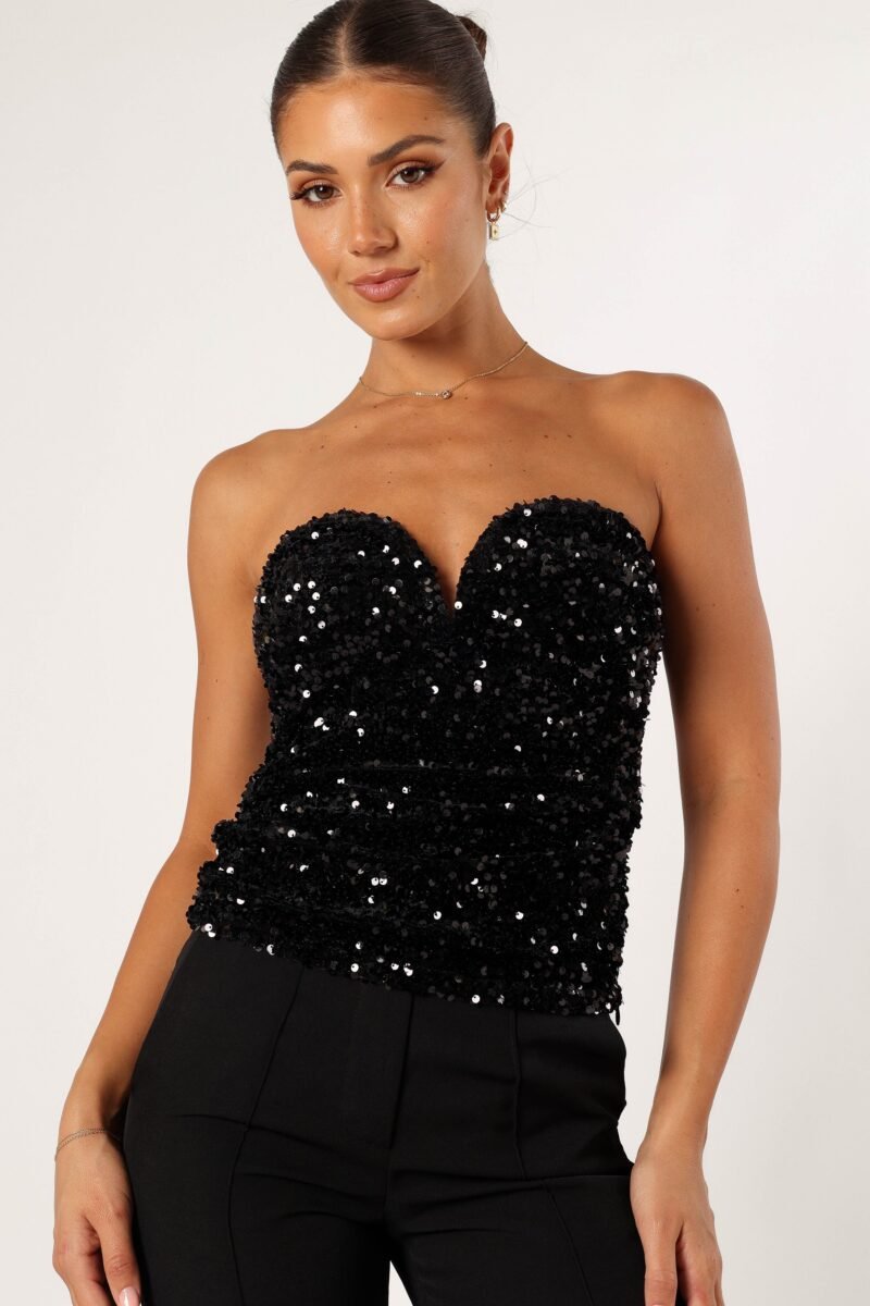 Sweetheart Sequin Top - Black