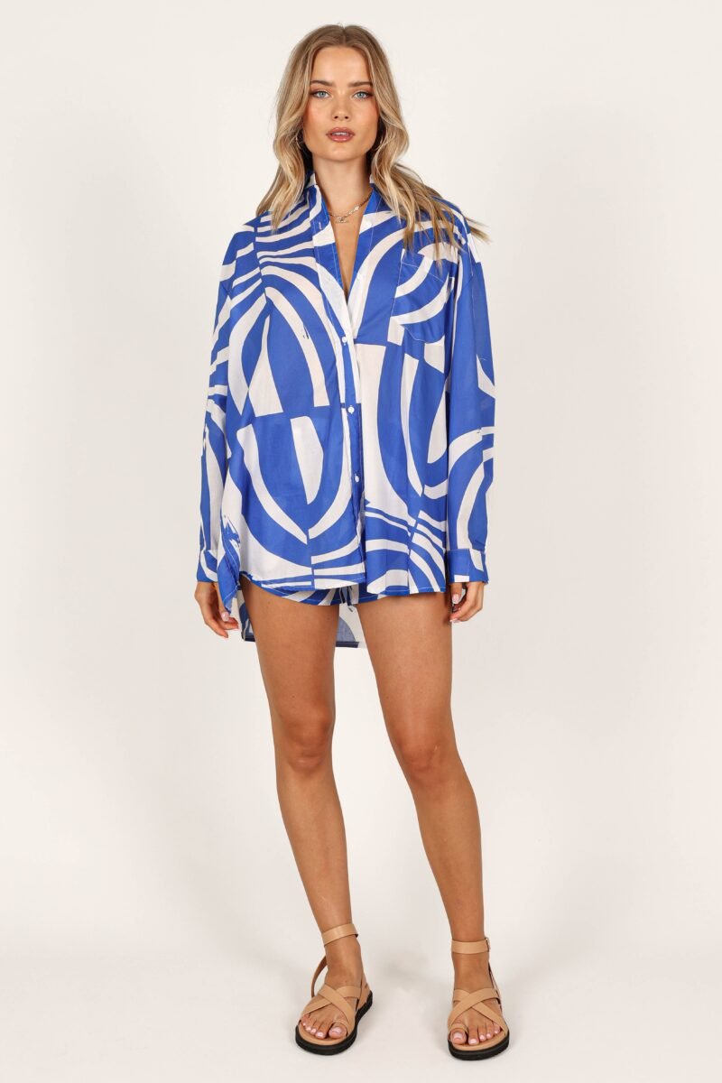 Heather Cotton Shirt - Blue Print - Image 12