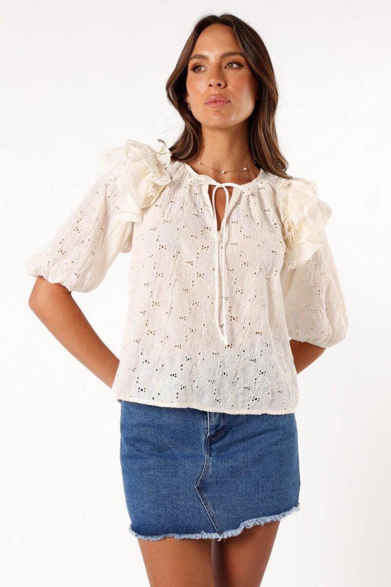 Ruffled Top - Cream - Image 6