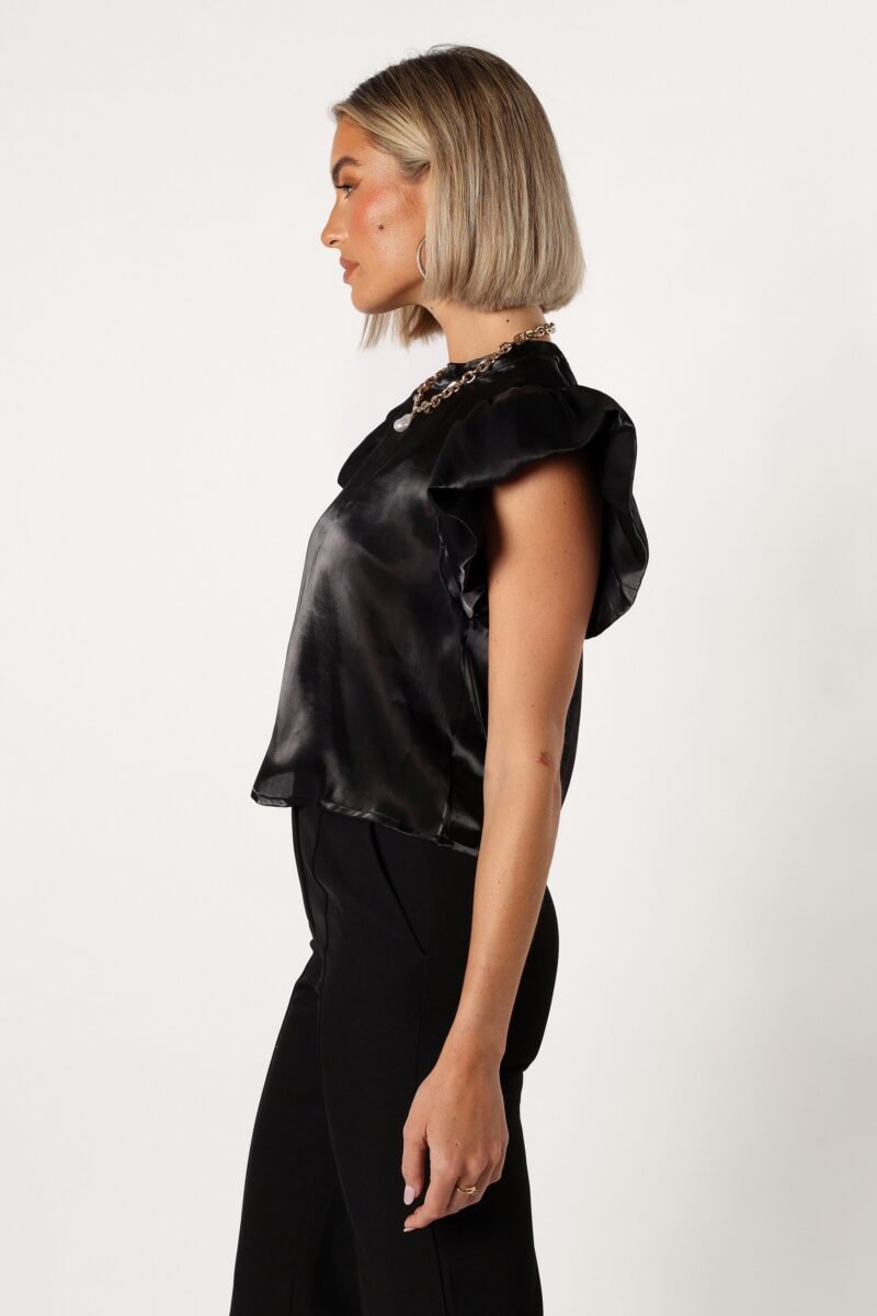 Ruffle Sleeve Top - Black - Image 2