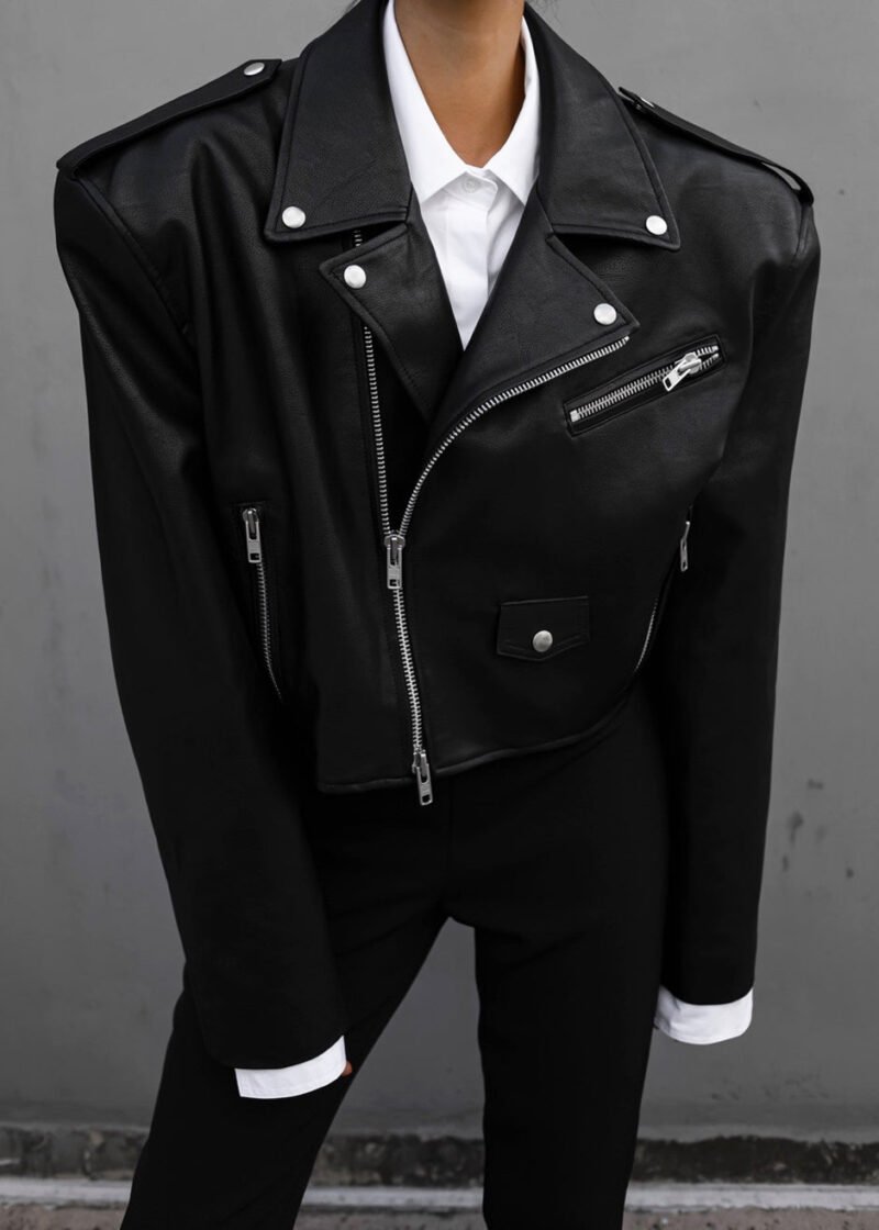 Cropped Biker Jacket - Black